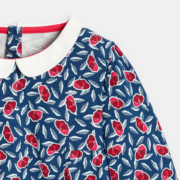 بلوزة بناتي زهرية بياقة وردية صغيرة